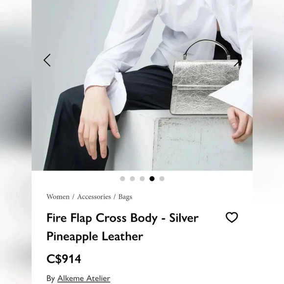 Alkeme Atelier Fire Flap Crossbody Handbag Silver Pineapple Leather Bag. - Picture 6 of 16
